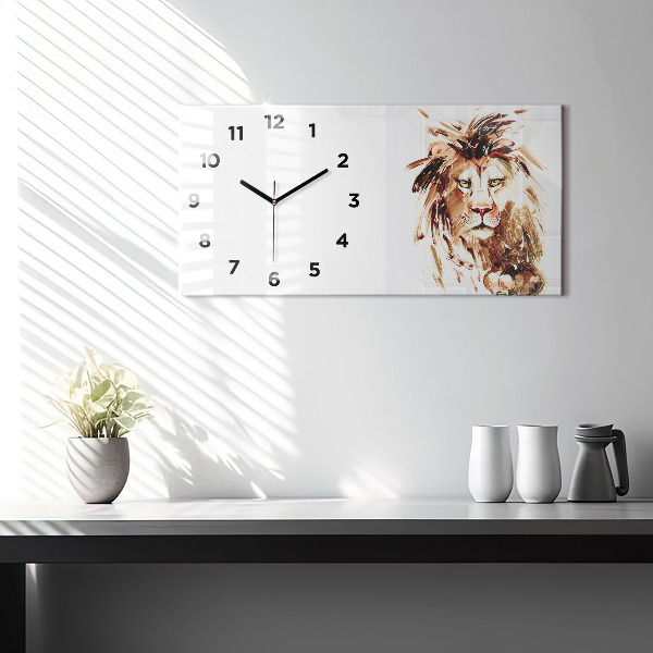 Glass wall clock rectangular Illustration of a brown lion
