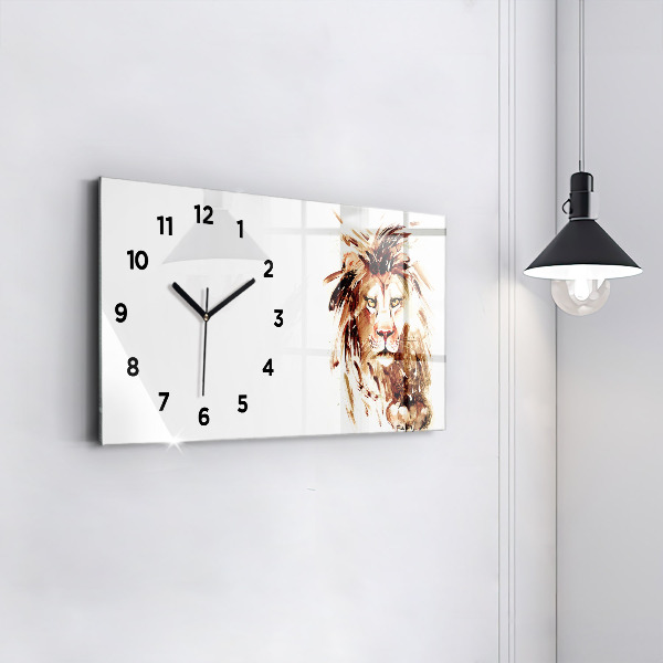 Glass wall clock rectangular Illustration of a brown lion