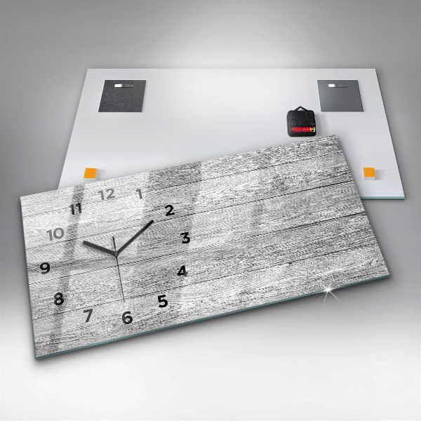 Glass wall clock rectangular Wooden panels