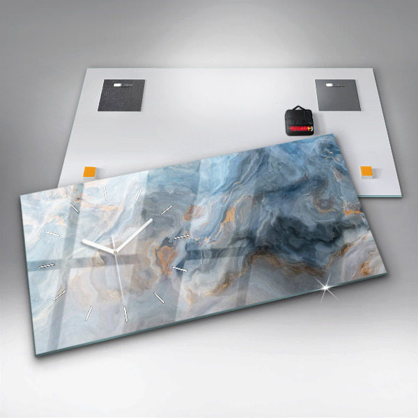 Glass wall clock rectangular Marble pattern