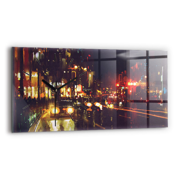 Glass wall clock rectangular Painted city