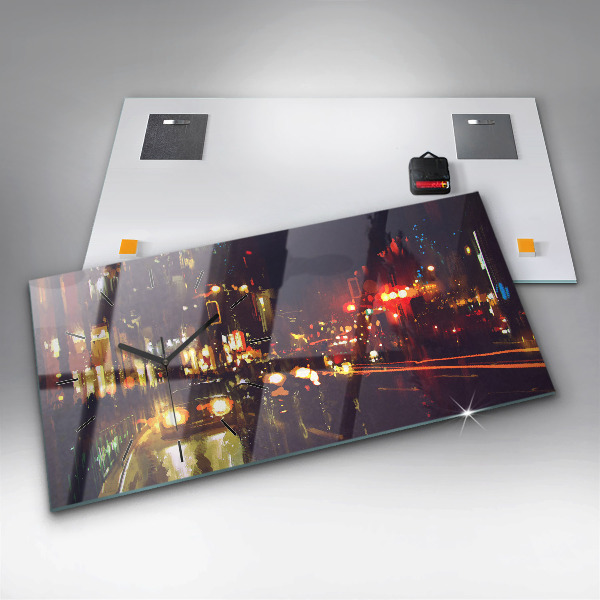 Glass wall clock rectangular Painted city