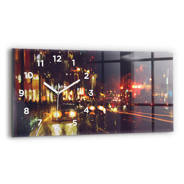 Glass wall clock rectangular Painted city