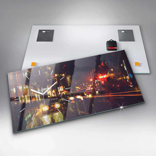 Glass wall clock rectangular Painted city