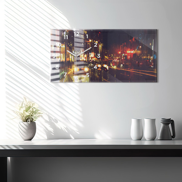 Glass wall clock rectangular Painted city