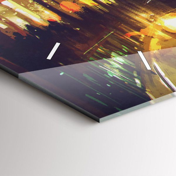 Glass wall clock rectangular Painted city