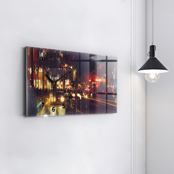 Glass wall clock rectangular Painted city