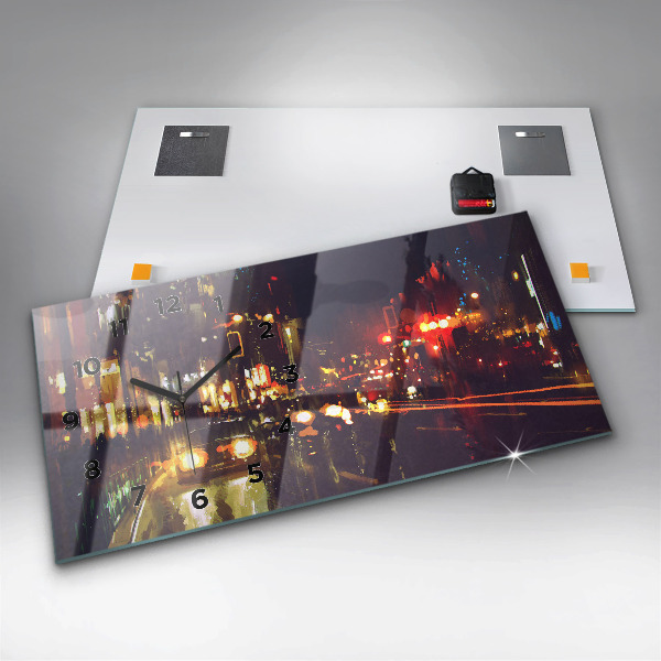 Glass wall clock rectangular Painted city