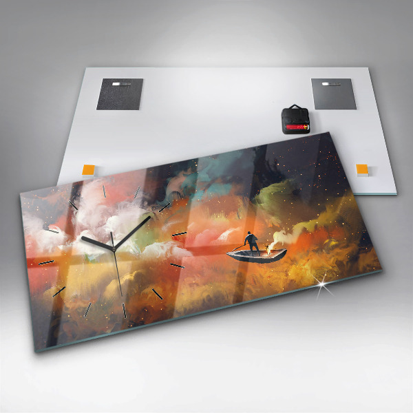 Glass wall clock rectangular Abstract painting