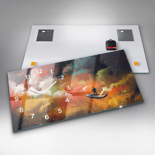 Glass wall clock rectangular Abstract painting