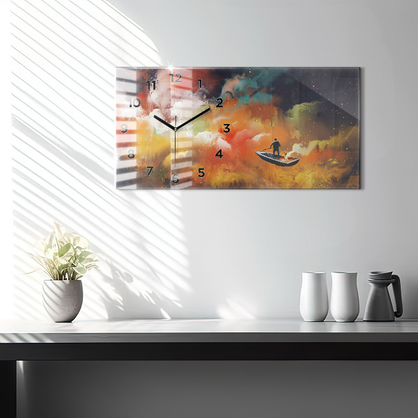 Glass wall clock rectangular Abstract painting