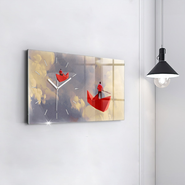 Glass wall clock rectangular Paper ships