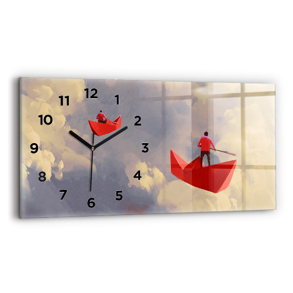 Glass wall clock rectangular Paper ships
