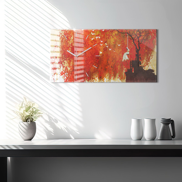 Glass wall clock rectangular Bride in autumn