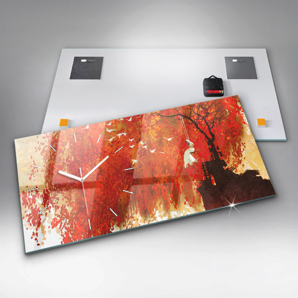 Glass wall clock rectangular Bride in autumn