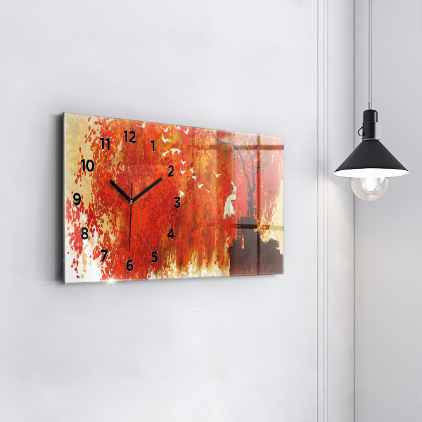 Glass wall clock rectangular Bride in autumn