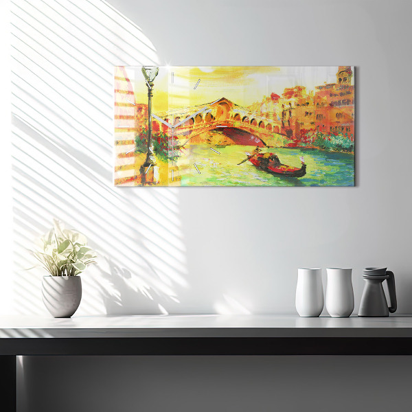 Glass wall clock rectangular Venice Rialto Bridge