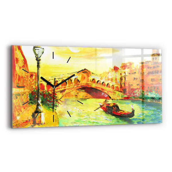 Glass wall clock rectangular Venice Rialto Bridge