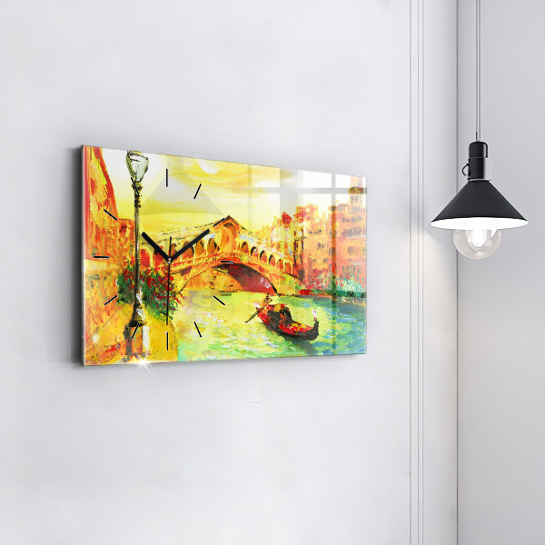 Glass wall clock rectangular Venice Rialto Bridge