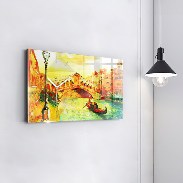 Glass wall clock rectangular Venice Rialto Bridge