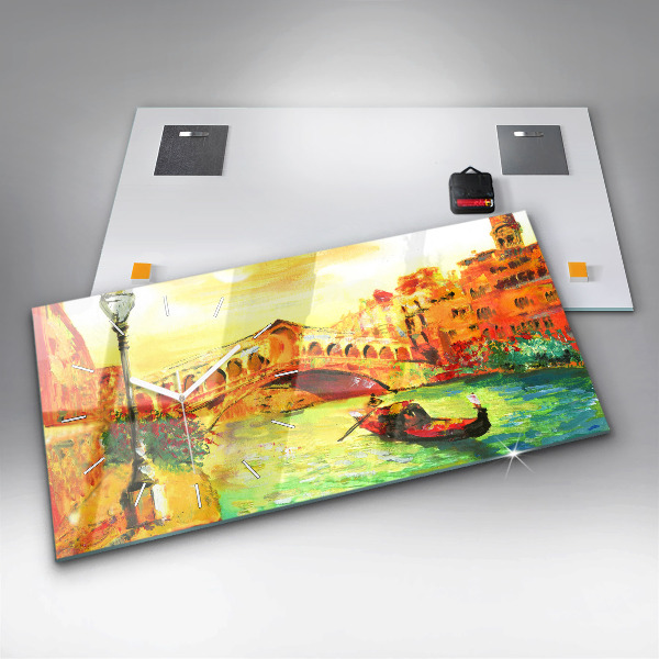 Glass wall clock rectangular Venice Rialto Bridge