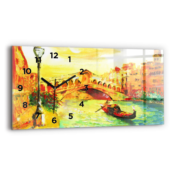 Glass wall clock rectangular Venice Rialto Bridge