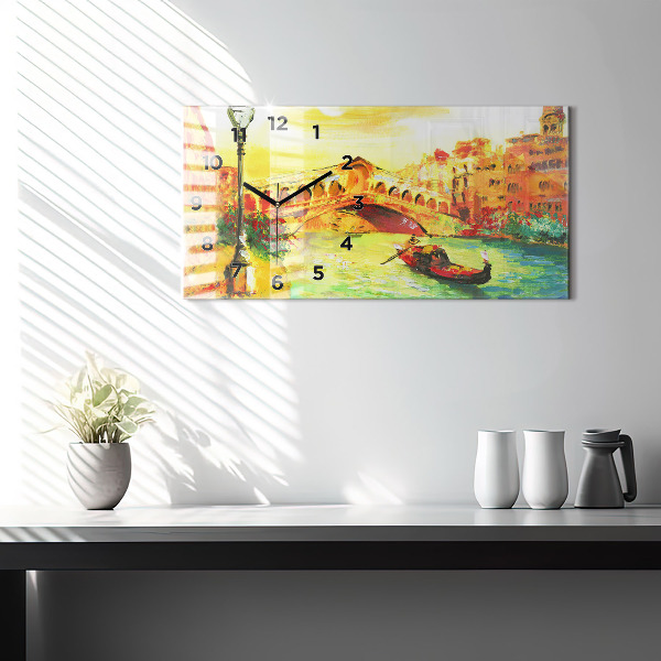 Glass wall clock rectangular Venice Rialto Bridge