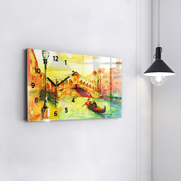 Glass wall clock rectangular Venice Rialto Bridge