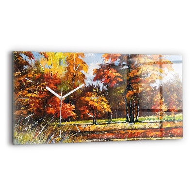 Glass wall clock rectangular Autumn landscape with a river