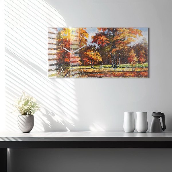 Glass wall clock rectangular Autumn landscape with a river