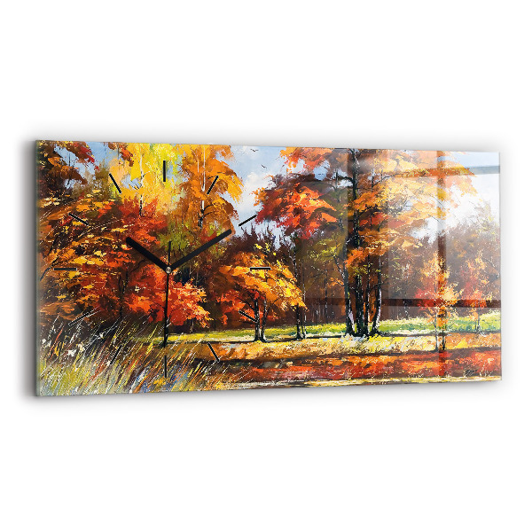 Glass wall clock rectangular Autumn landscape with a river