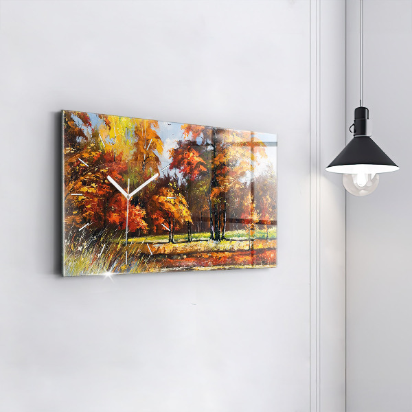 Glass wall clock rectangular Autumn landscape with a river