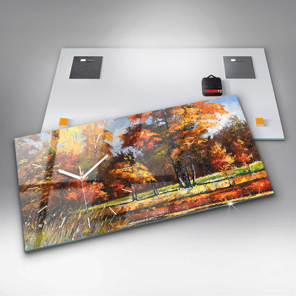 Glass wall clock rectangular Autumn landscape with a river