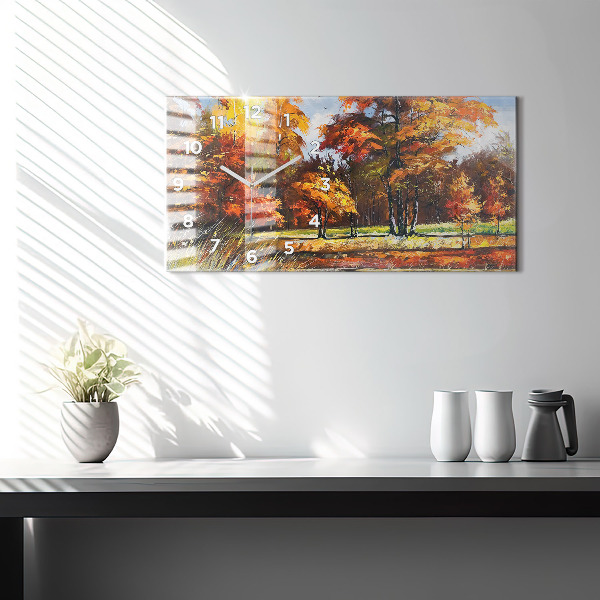 Glass wall clock rectangular Autumn landscape with a river