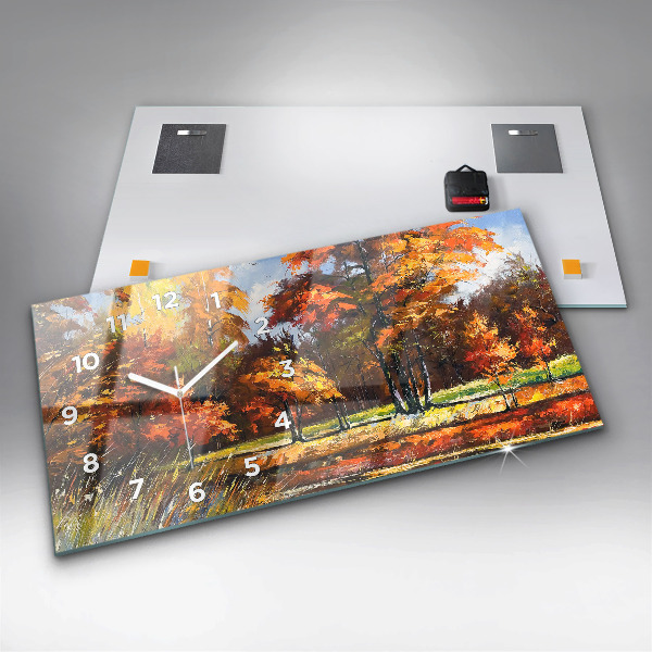 Glass wall clock rectangular Autumn landscape with a river
