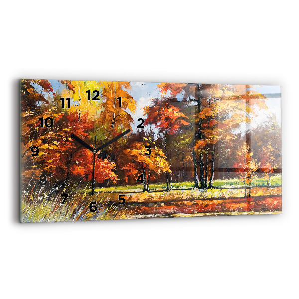 Glass wall clock rectangular Autumn landscape with a river