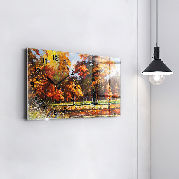 Glass wall clock rectangular Autumn landscape with a river