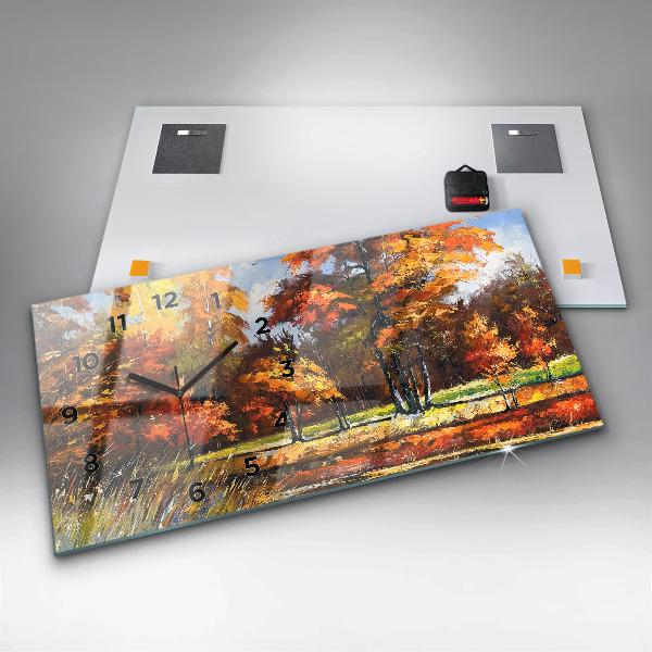 Glass wall clock rectangular Autumn landscape with a river