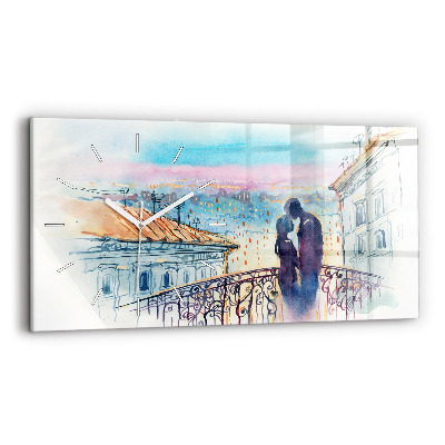 Glass wall clock rectangular People in watercolor