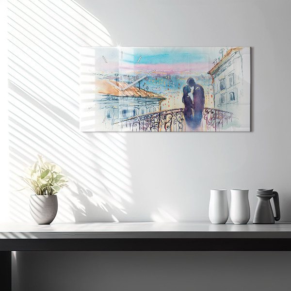 Glass wall clock rectangular People in watercolor