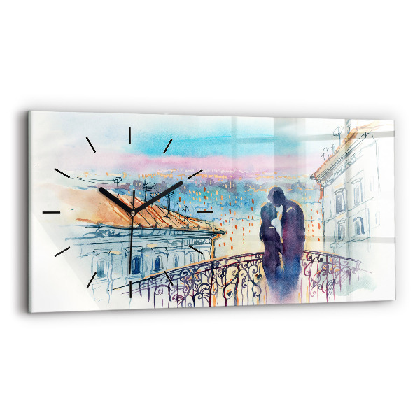Glass wall clock rectangular People in watercolor