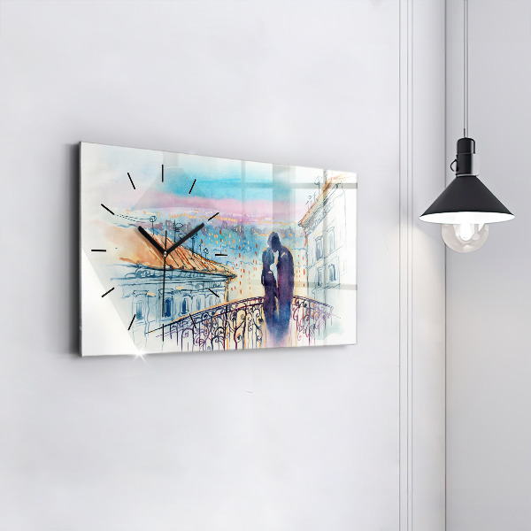 Glass wall clock rectangular People in watercolor