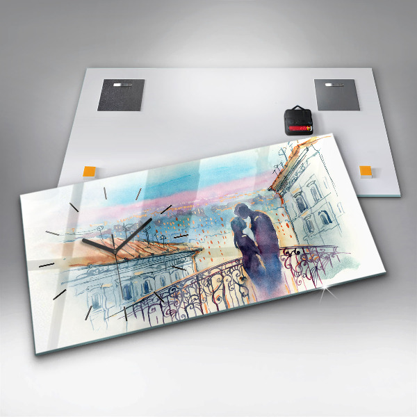 Glass wall clock rectangular People in watercolor