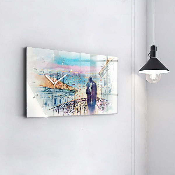 Glass wall clock rectangular People in watercolor
