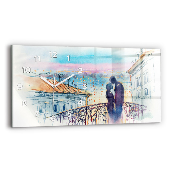 Glass wall clock rectangular People in watercolor