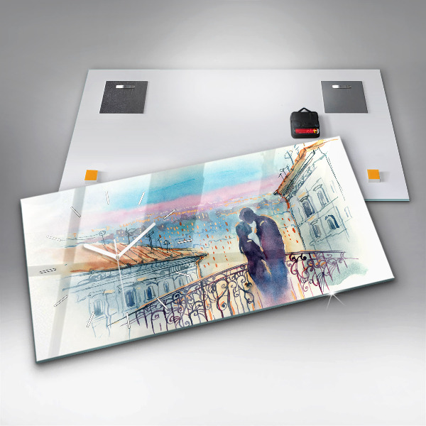 Glass wall clock rectangular People in watercolor