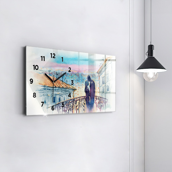 Glass wall clock rectangular People in watercolor