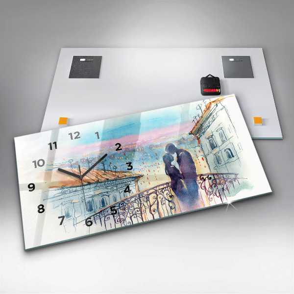 Glass wall clock rectangular People in watercolor