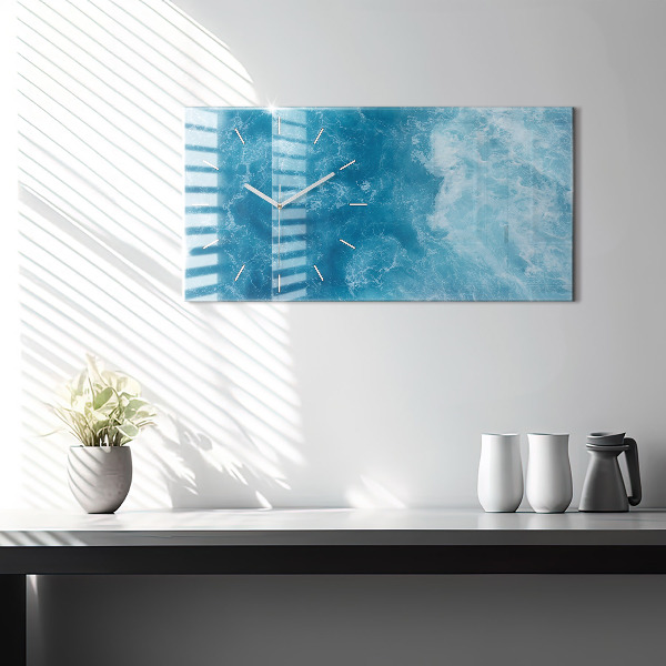 Glass wall clock rectangular Sea water