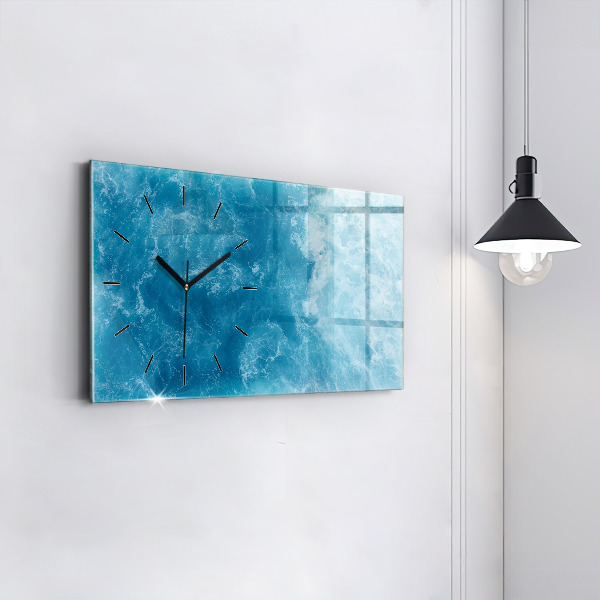 Glass wall clock rectangular Sea water